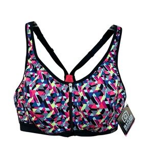 VSX Multi-Color Front-Zip Sports Bra — Neon Geometric